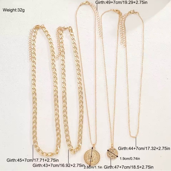NEW! Layered Gold Coin Necklace 5 Pieces Set - Women's Fashion Jewelry - Picture 6 of 6